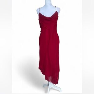 Laundry by Shelli Segal 90s red silk chiffon bias cut dress